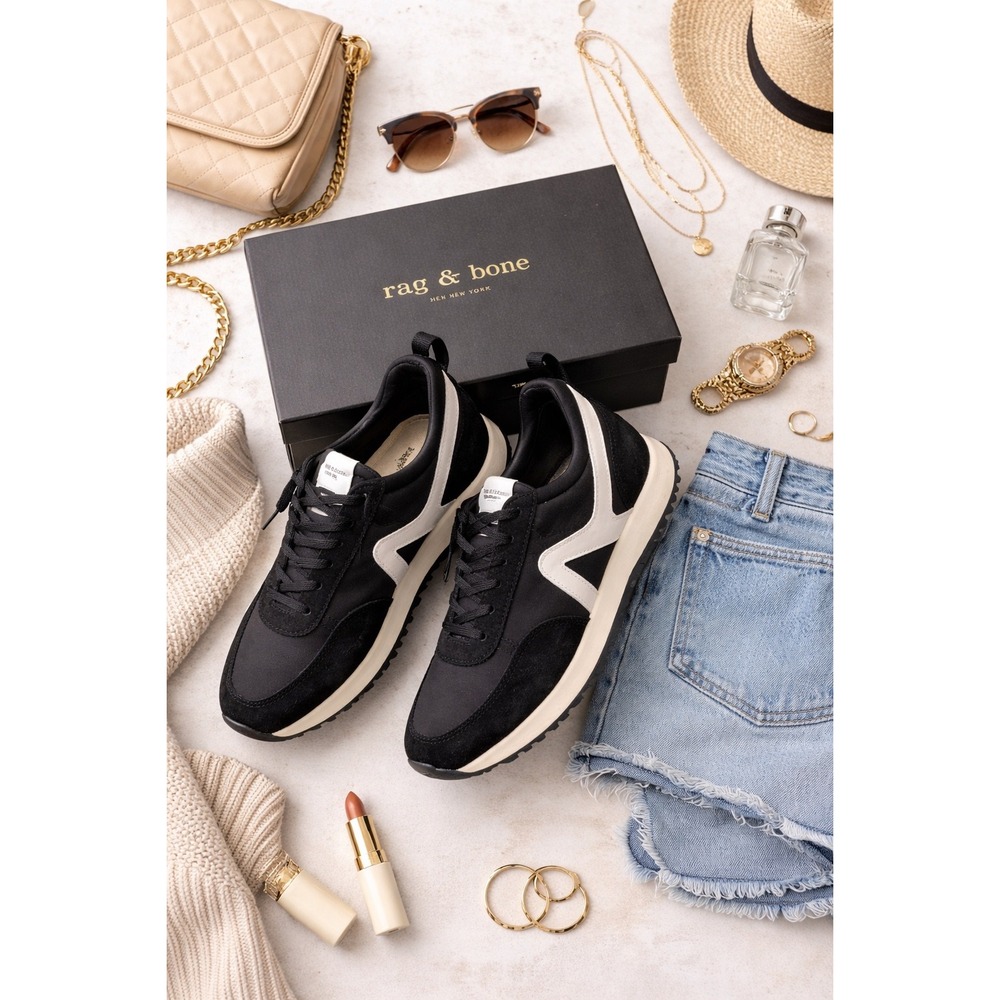 Rag Bone New York Black White‎ Suede Nylon Running Sneakers Size 40